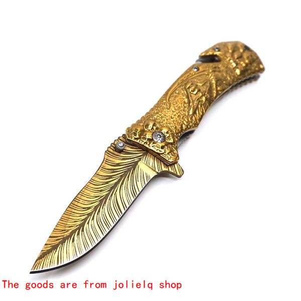 

blade golden pocket knife tactical folding titanium knives hunting knife camping tools rescue survival knifes 5cr15mov blade steel qynf 91r5