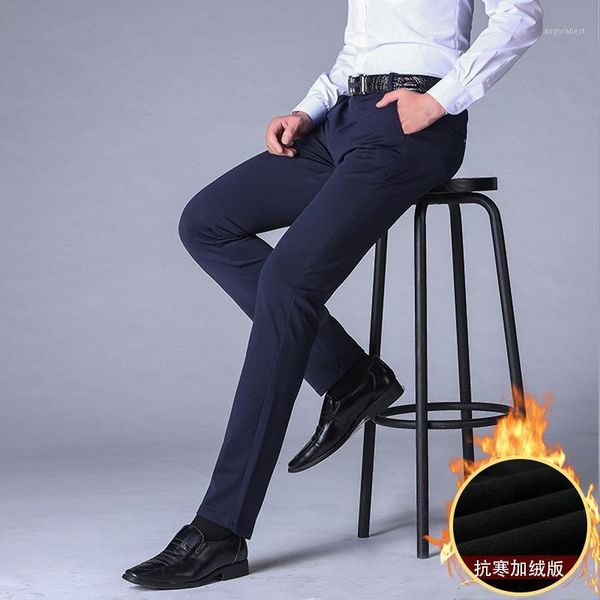 

business velvet work pants winter men straight warm leisure trousers fashion youth male pure color comfortable pantalon homme1, Black