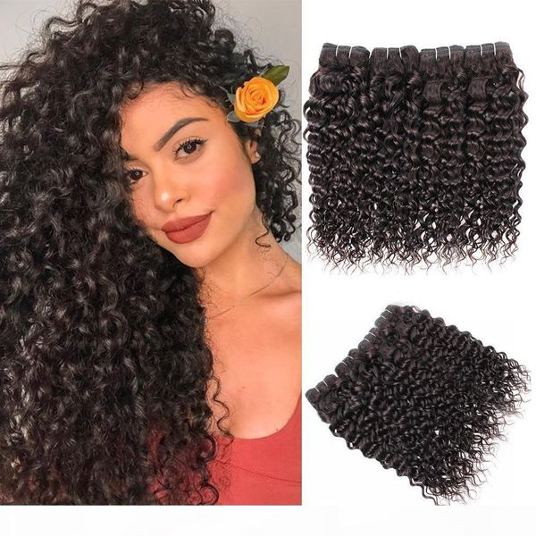 

brazilian water wave curly hair bundles 3 or 4 bundles natural color 100% remy human hair extensions 10-28 inch, Black;brown