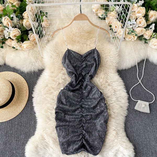 

2021 new shiny singiny girdle ladies'dresses backless ruched thin party dresses summer off the shoulder dressed short z4vk, Black;gray