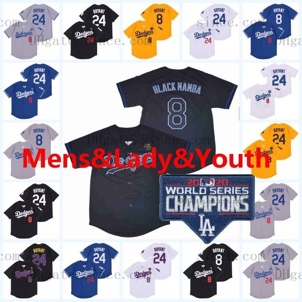 

mens bryant kb baseball jersey #8 and 24 black mamba jerseys white blue gray yellow dodger la, Blue;black