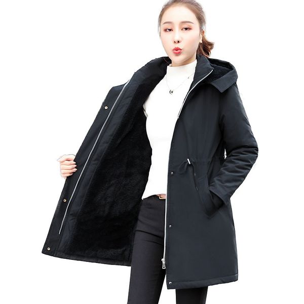 

2021 down padded jacket female winter new woman parkas thick warm overcoat waist mid-length cotton coat plus veet windbreaker 4xl98 zyv8, Black