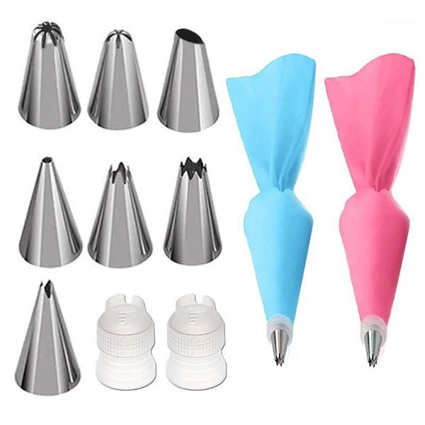 Ferramentas de pastelaria de panificação JustDolife 11pcs Decoração de bolo Dicas de tubulação de aço inoxidável Definir bolsas de silicone Bicos de gelo