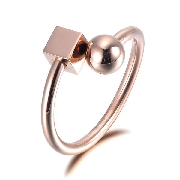 

office design square & ball stainless steel party ring rose gold geometric cocktail ring for women girls jewelry r19011, Slivery;golden