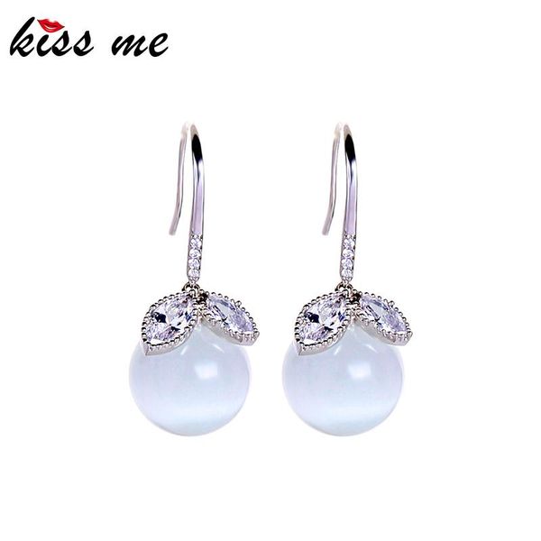 

dangle & chandelier kissme delicate opal glass fishtail leaf drop earrings for women two-color brass 2021 fashion jewelry accessories, Silver