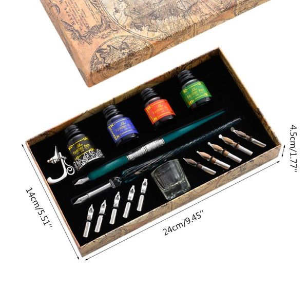 

vintage dip pens fountain writing ink 10 nibs pen holder gift box calligraphy b36c