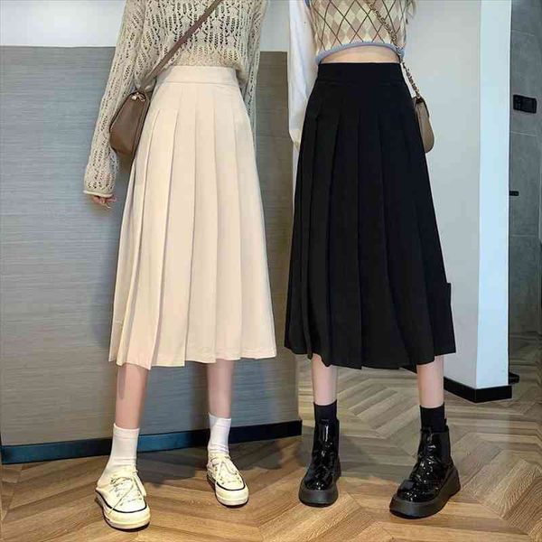 

black pleated skirt half-length skirt female autumn style korean high waist woman skirts