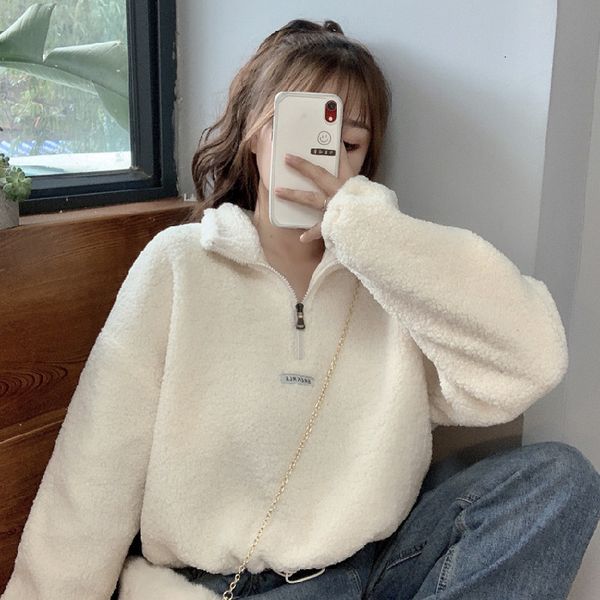 

2021 new heavy cashmere hoodie style idle autumn winter half zipper goalie amendment fresh and sweet teddy coat j4wp, Black