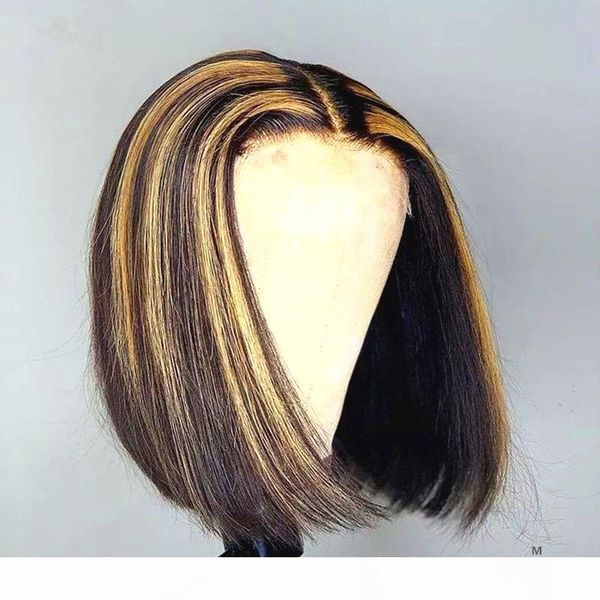 

ombre highlight color 13*4 straight bob wig lace front human hair wigs for women medium ratio brazilian remy wig 130 density, Black;brown