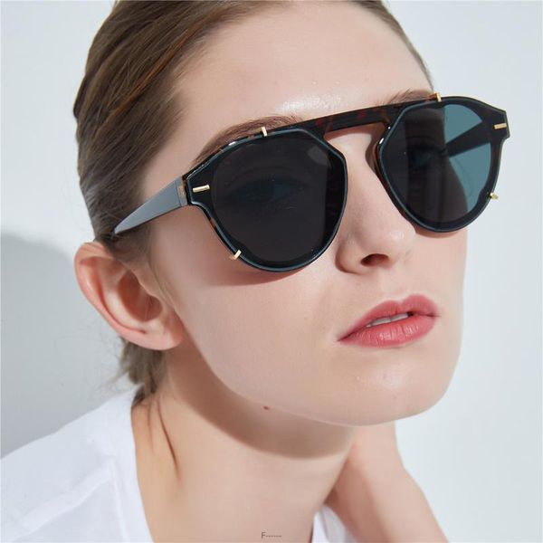 

vintage rivet round sunglasses for women 2020 fashion oversized black leopard sun glasses female gradient shades fml, White;black