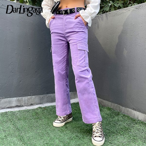 

darlingaga casual solid straight corduroy pants fashion winter pockets trousers high waist cargo pants women capris pantalones c1111, Black;white