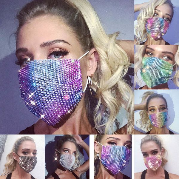 

fashion diamond face mask 2020 europe and the united states new net bottom hollow color with diamond bling mask face decorative mask