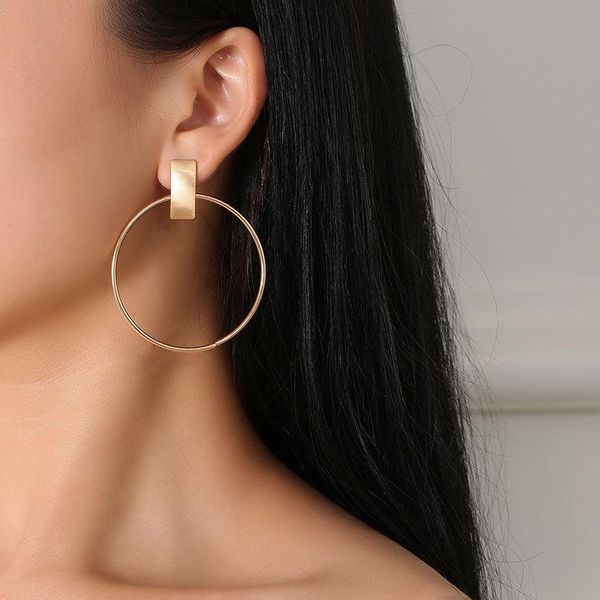 

hoop & huggie women's fashion statement large earring charming smooth circle earrings party ear jewelry for lady girls, Golden;silver