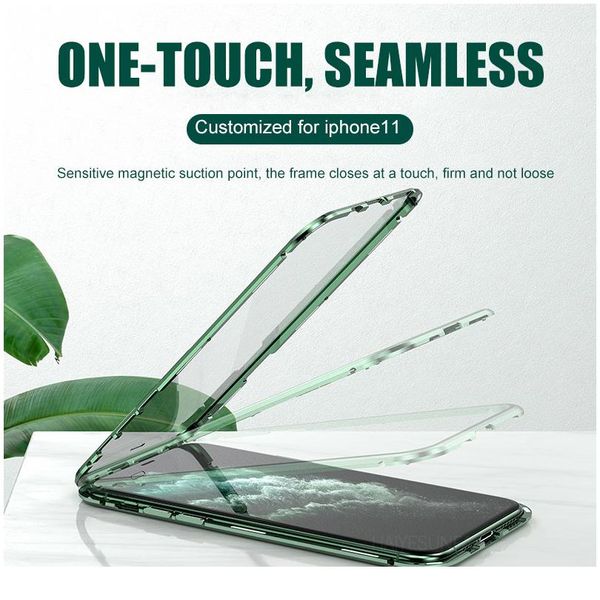 

360 magnetic adsorption metal case for iphone 12 11 pro max 12 mini double-sided glass case for iphone 11 12 jllaum
