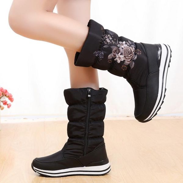 

women snow boots platform winter boots thick plush waterproof non-slip women winter shoes warm fur botas mujer plus size, Black