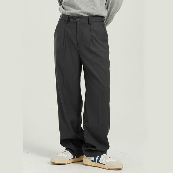 

2020 elastic waistlines men's straight legs japanese male choreography black-gray streetwear khaki suit long pants 02pn