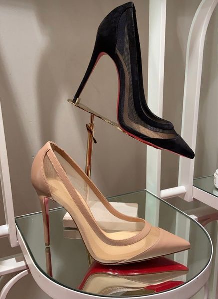

elegant ladies pointed toe pumps red bottom women high heels galativi mesh nude black red sole stiletto heel party bridal wedding eu43