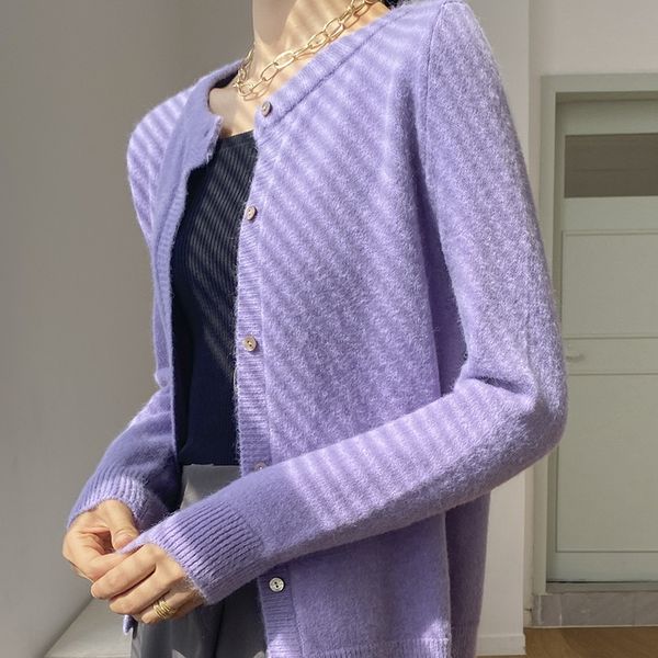 

autumn 2020 new round neck coat purple sweater coat short knitted cardigan loose sweater jacket woman xmj01, White;black