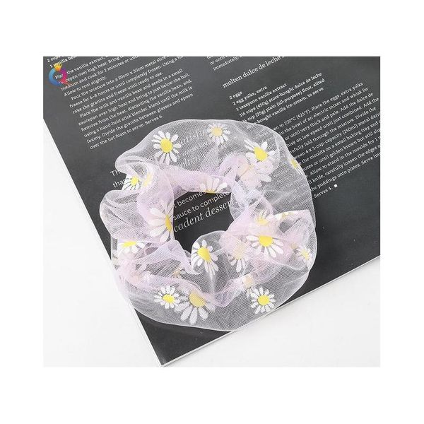 

2020 modis women elastic kawaii mesh hair bands tie gum girls print floral lace scrunchie ponytail transparent tulle jllyyy bdecoat, Pink