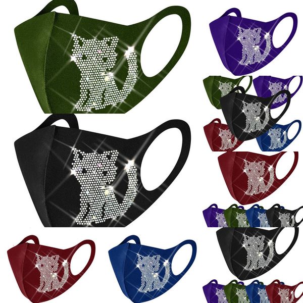 

designer 2021 cotton face men and women graffiti dustproof breathable black color trendy cat flash diamond mask 4 noevy
