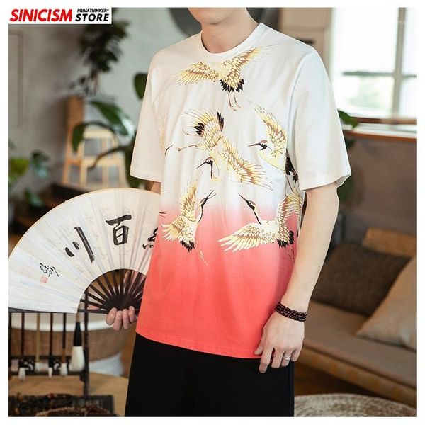 

sinicism store 2020 men tie-dye casual tshirts men's plus size summer tees loose tshirts male vintage chinese style printed 1, White;black