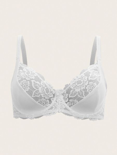 

plus contrast lace underwire bra g6j0#, Black;white