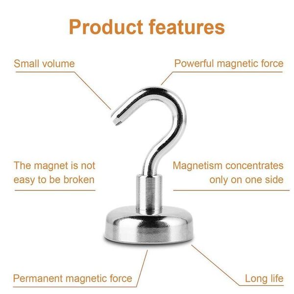 

heavy duty magnetic hook, strong neodymium magnets hook for home, kitchen, workplace,etc ,d16mm hold up to 80pounds, p jlliwu
