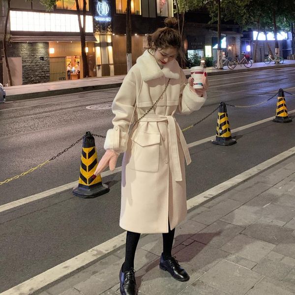 

red white women woolen cloth coat long coat collar quilted raglan sleeves thicken warm winter fashion jacket with belt, Black