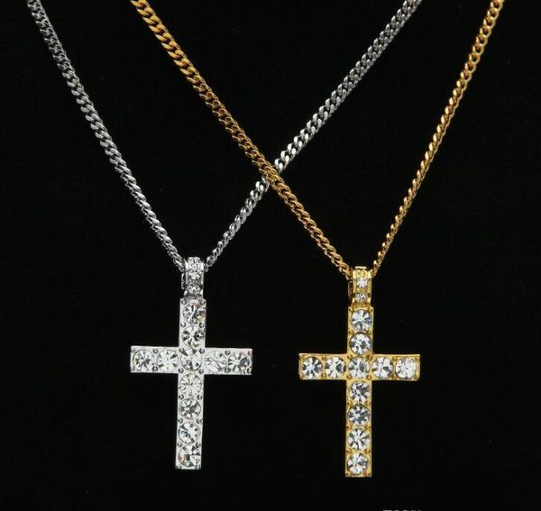 

hip hop chains cuban gold/silver classic out for necklace iced cross rhinestone men color pendants jewelry wmtdi bdesybag