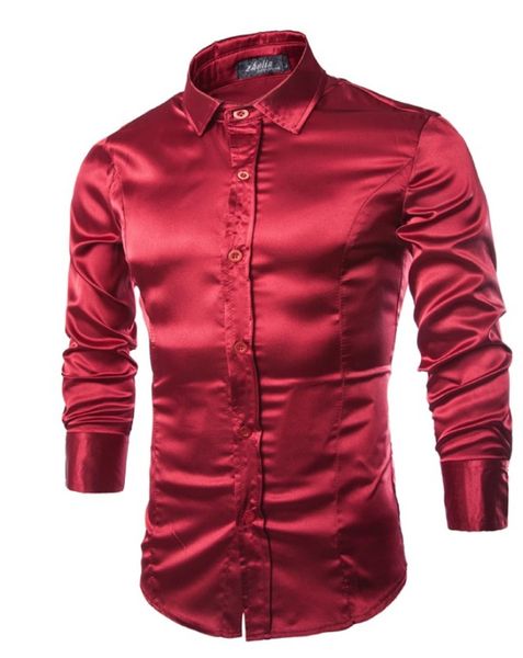 

e-baihui 2021 spring and autumn korean men's clothing slim-fit long-sleeved shirt silky glossy shirt pointed collar casual zhe-512, White;black