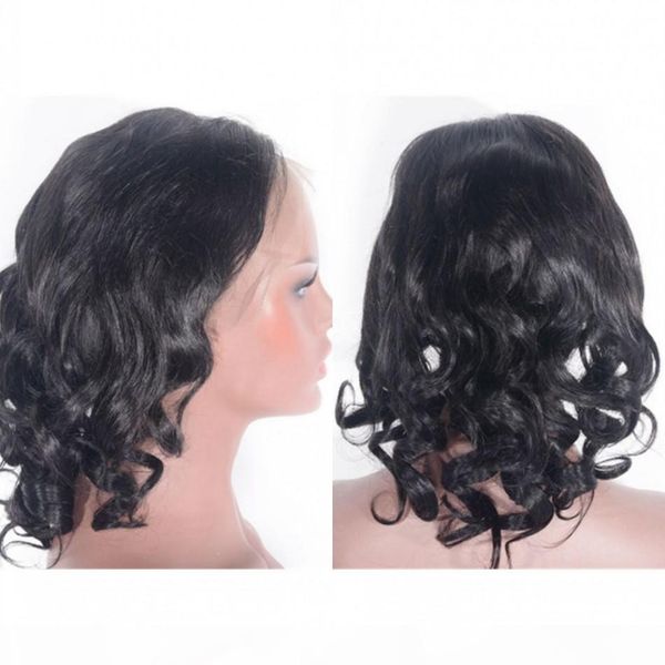 

loose body hair wig natural color human hair lace front wig pre plucked 12 inch part mongolian hair wig, Black;brown