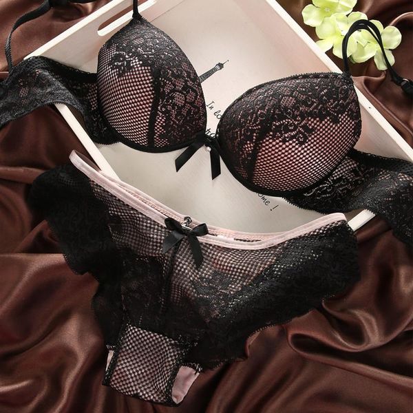 

6 colors brassiere set lace bra sets comfortable underwear set solid crop female lingerie for women underwire push up, Red;black