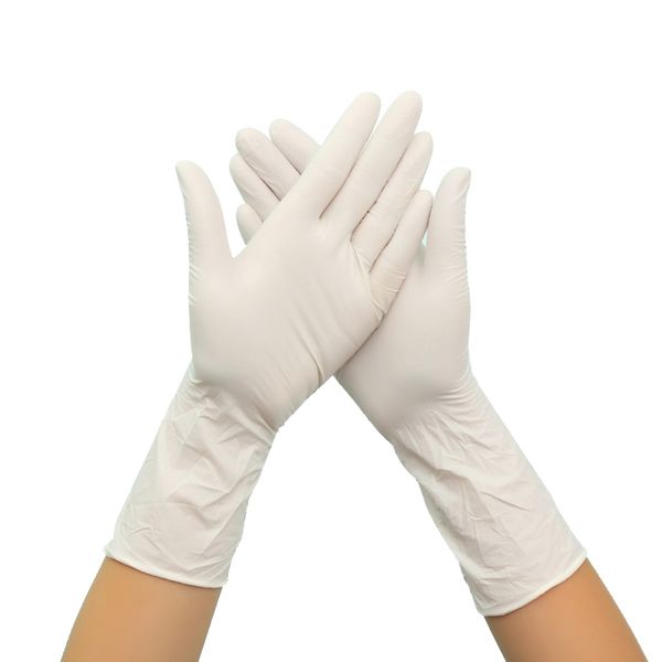 100 Stück Einweghandschuhe Weiße Nitrilkautschuk-Latexhandschuhe Lebensmittellaborreinigung Kunststoff 12 Zoll lange, dicke, haltbare Handschuhe 201207