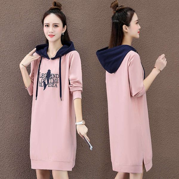 

hoodie foreign style sweater women's spring autumn thin medium length 2020 new korean loose dress, Black