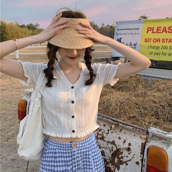 

лето 2020 новая пригонки и тщательный дизайн машины сверху чувство меньшинства nationalityethnic группы трикотажной вверх женский короткий к, White;black