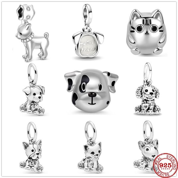 

brand new 925 sterling silver cute puppy cat pendant beads suitable for pandora bracelet ladies jewelry making, Black