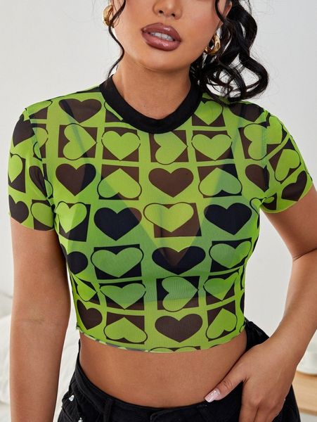 

sxy heart print crop mesh without bra j6z8#, White