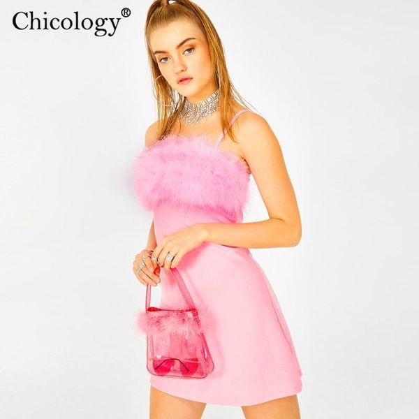 

chicology fur adjustable thin strap mini dress women sleeveless 2020 autumn winter lady elegant party club casual clothes1, Black;gray