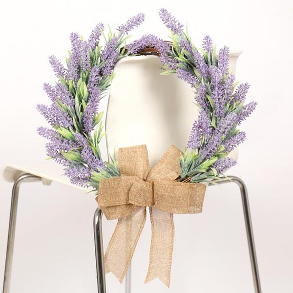 

1pcs lavender wreath wreath simulation flocking lavender decoration bow wall hanging wedding home decoration1