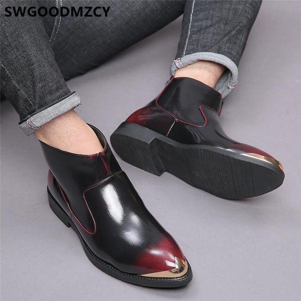 

boots italian leather coiffeur plus size shoes mens dress ankle fashion designer buty, Black