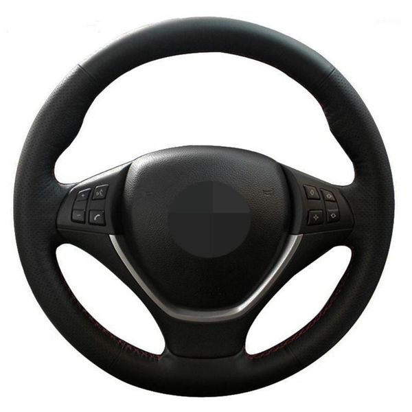 

car steering wheel cover hand-stitched black pu artificial leather for e70 x5 2006-2013 e71 x6 2008-20141