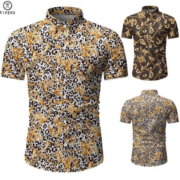 

men's casual shirts 2021 summer designer for men brand leopard print short sleeve mens floral vintage clothes hawaiian blouse1, White;black