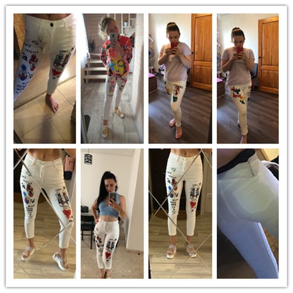 Jeans denim primavera estate donna Cartoon Graffiti fiori stampa jeans skinny stretch pantaloni a matita denim slim jeans capris LJ200811