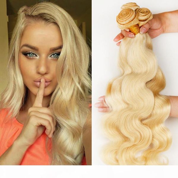 

9a brazilian #613 blonde human hair 3pcs body wave brazilian bleach blonde brazilian human hair weave bundles human hair extensions, Black