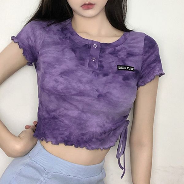 

tmrjg summer new women's tie dye thread pleated dr t-shirt sleeve summer new women's tie dye thread short embroidery embroidery pl, White