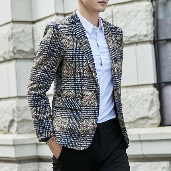 

british style mens suits blazers fashion plaid casual wedding business blazer homme slim fit dress coat terno masculino m-5xl, White;black