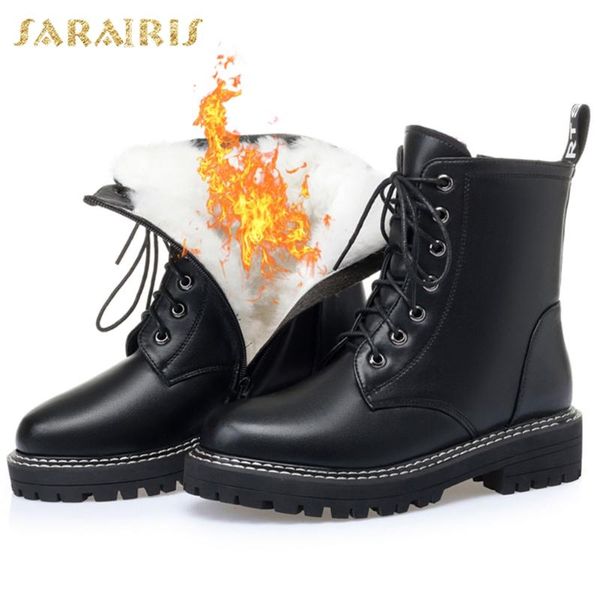 

brand new 2020 big size 43 fashion winter warm fur wool plush snow boots female shoes women genuine leather motorcycles boots, Black