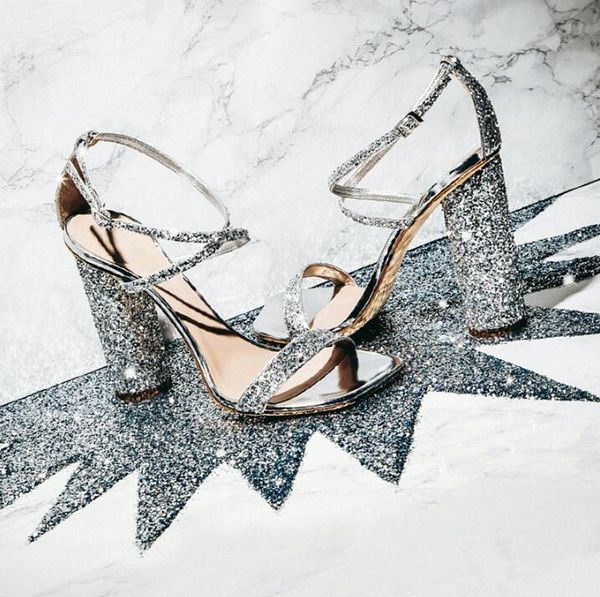 

sandals bling crystal women square heels peep toe cut-out glitter summer dress shoes chunky heel wedding bride, Black