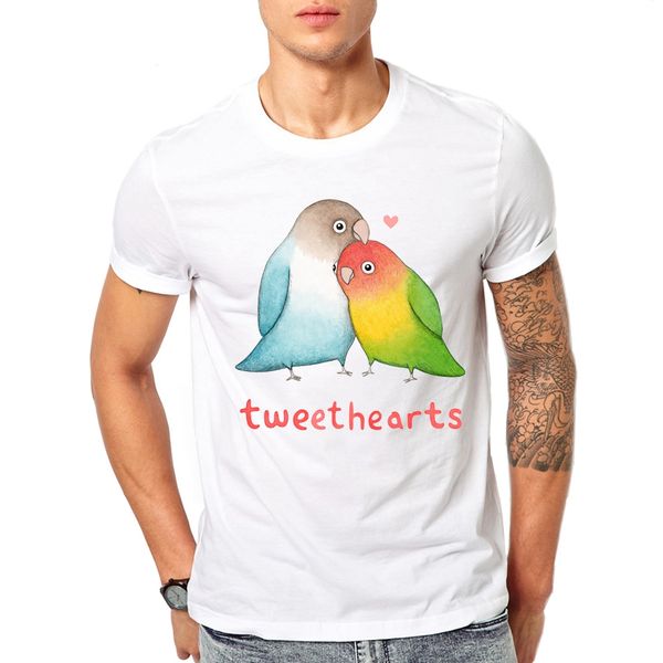 

2019 cute parrot lovebirds men's tweet hearts customized hipster crewneck male funny short sleeve hoodie designers t shirts sweatshirt