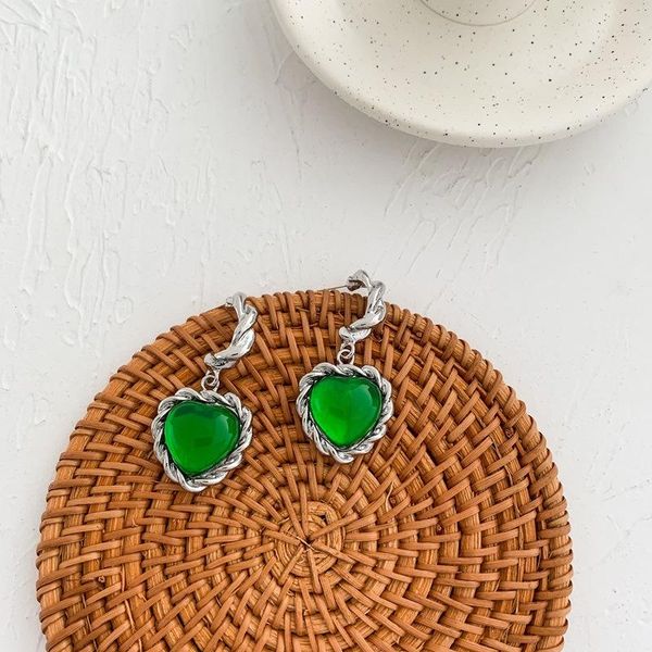 

origin summer unique design green love heart stone hoop earings for women temperament c shape hook earings wedding jewelry, Silver